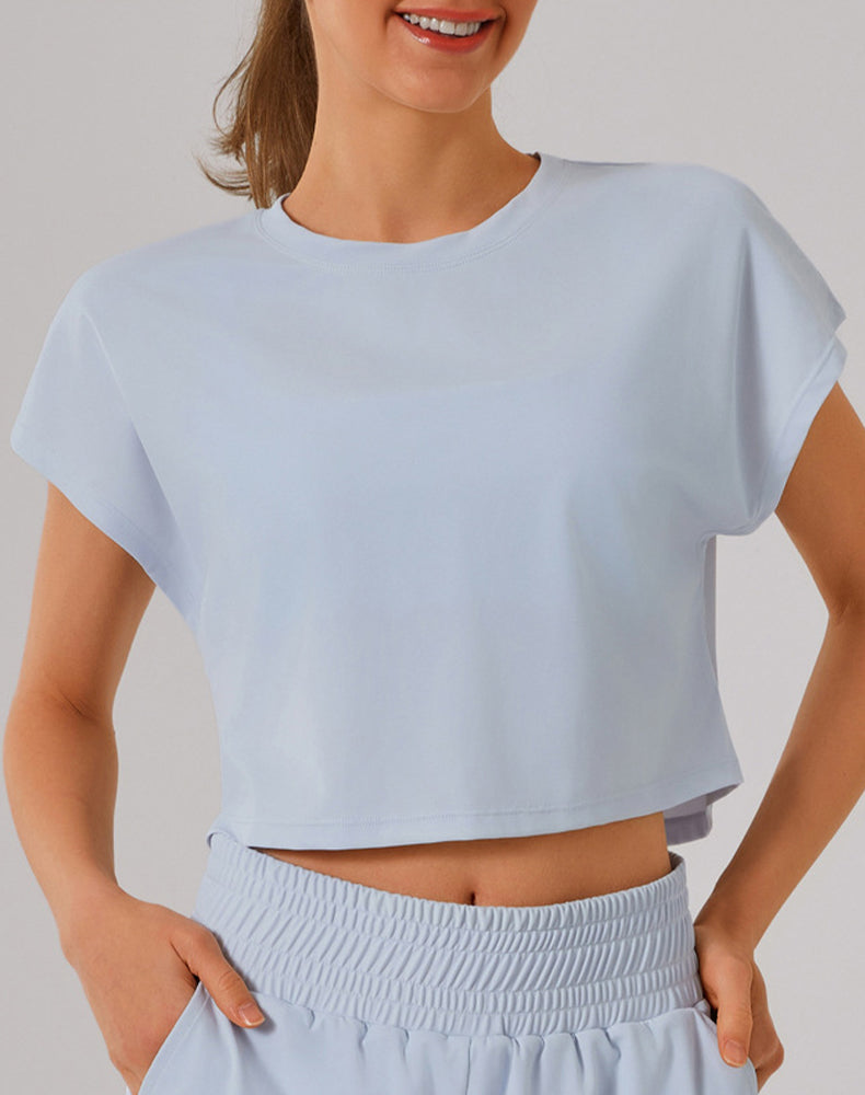 Crewneck Loose Crop Tops Batwing Short Sleeve T-Shirts
