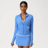 Full Zip UP Athletic Cropped Jacket with Thumb Holes