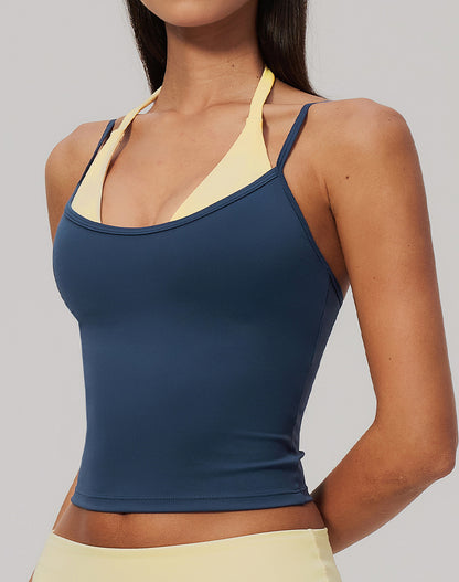 Faux Two Piece Color Block Yoga Tank Tops