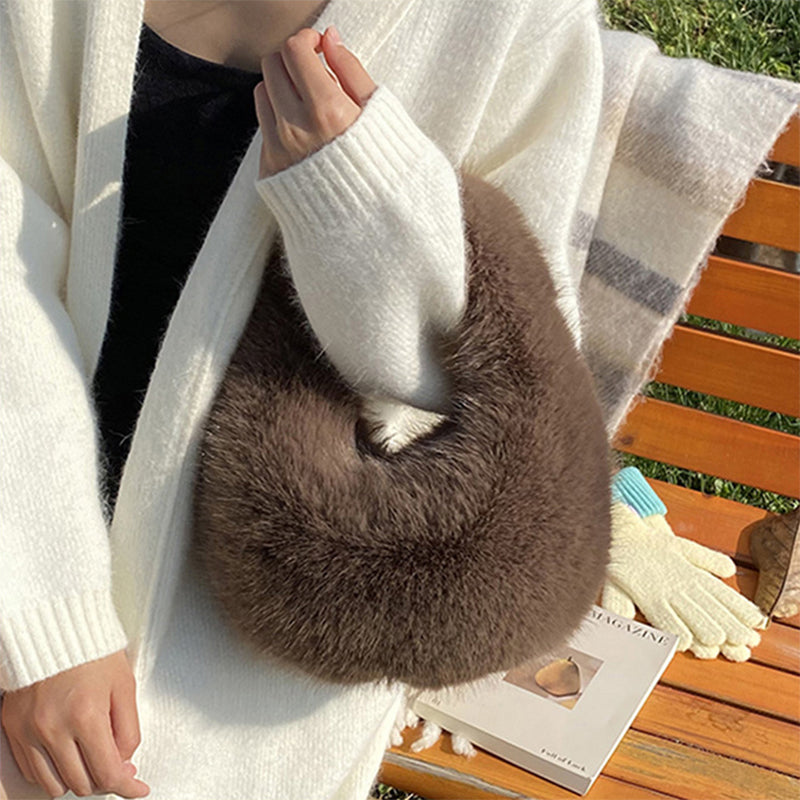 Winter Fluffy Faux Fur Tote Handbag Soft Fuzzy Purse Bag