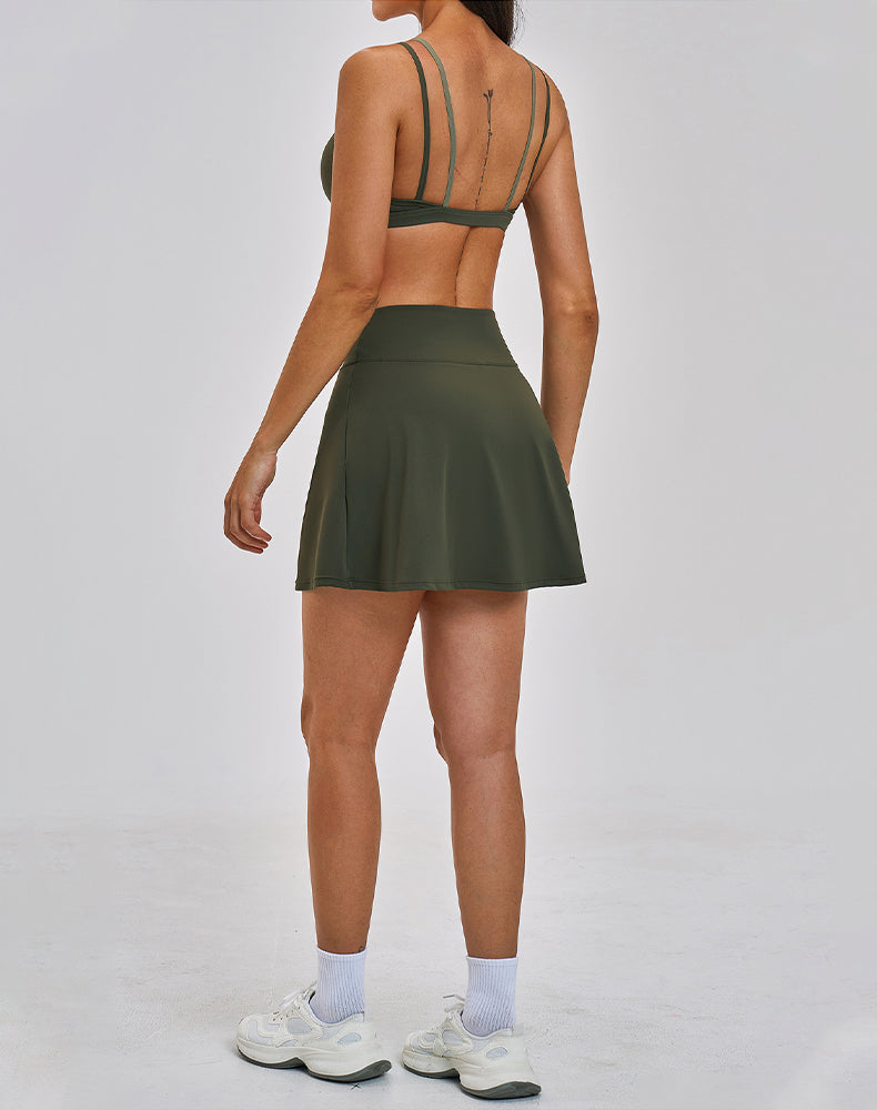 Tennis Sets with Fake Two Piece Sports Bra and Mini Skirt