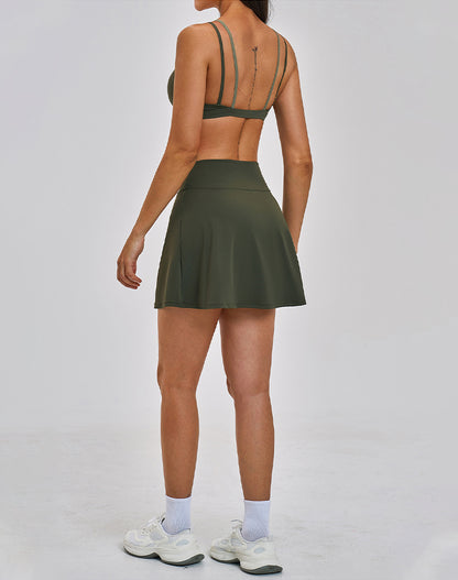 Tennis Sets with Fake Two Piece Sports Bra and Mini Skirt