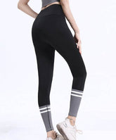 High Waist Contrasting Colors Striped Sports Leggings