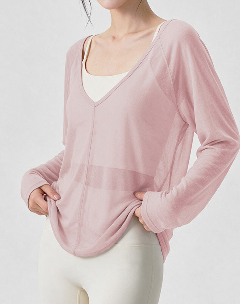 Loose Fitting Long Sleeve Sheer Mesh Yoga Tops