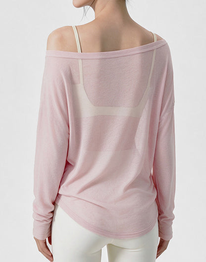 Off Shoulder Long Sleeve Sheer Mesh Yoga Tops