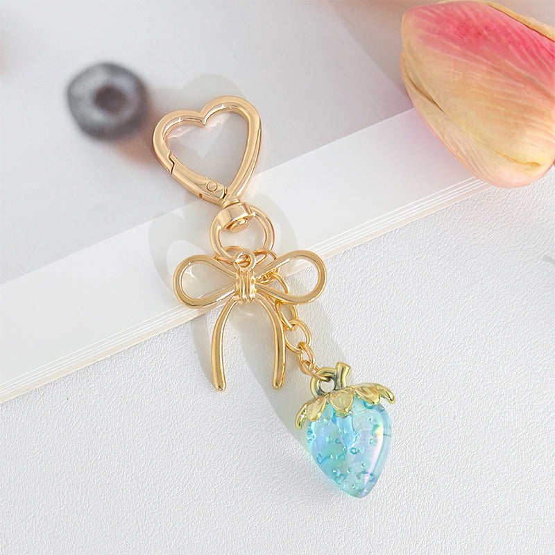 Strawberry Bow Keychain Clear Purple Cute Bag Heart Charms