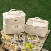 Portable PU Insulated Lunch Bag Double Layer Cooler Handbag