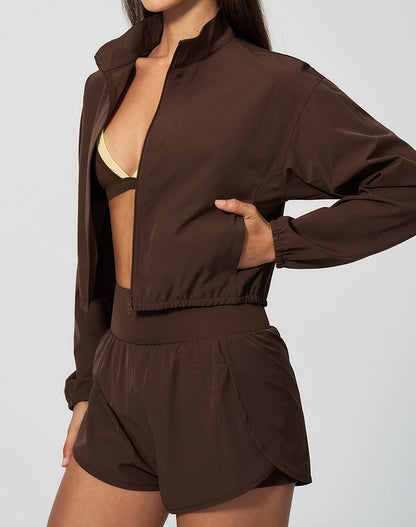 Athletic Cropped Jacket Track Zip Up Sport Long Sleeve Coat