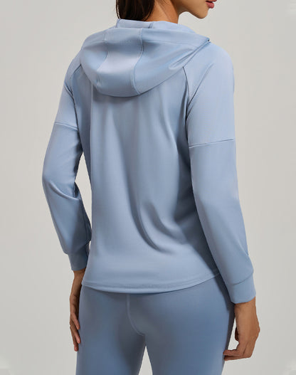 Long Sleeve Hooded Zip Up Casual Crop Coat with Pockets