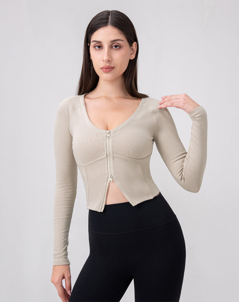 Zip Up Crop Tops Long Sleeve Casual Sweatshirt