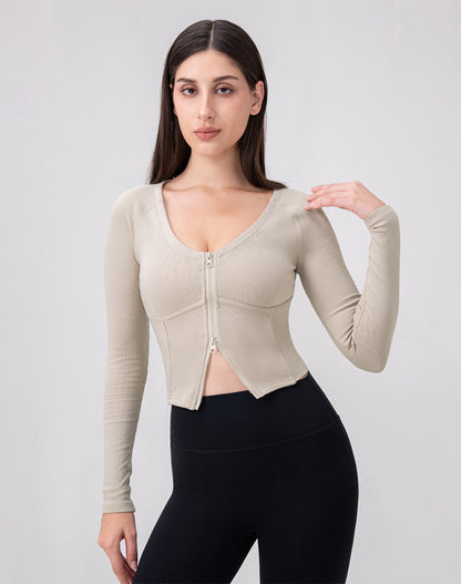 Zip Up Crop Tops Long Sleeve Casual Sweatshirt