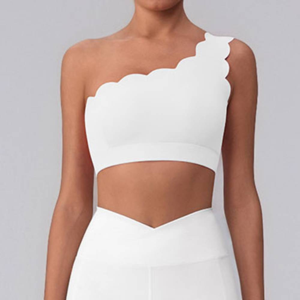 Wavy One Shoulder Sports Bra Tank Top with Removable Pads