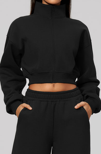 Crop Collar Zip Up Athletic Jacket
