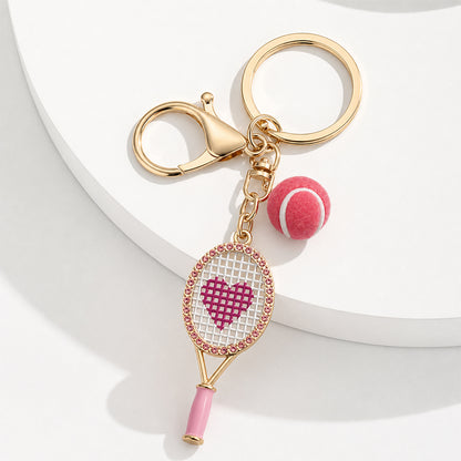 Gold Alloy Tennis Charm Small Racket Metal Keychain