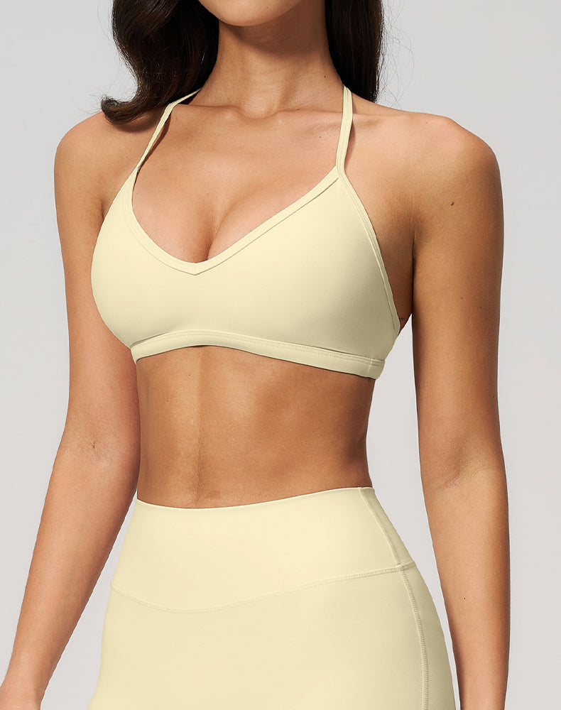 Removable Pads Open Back Halter Neck Sports Bra