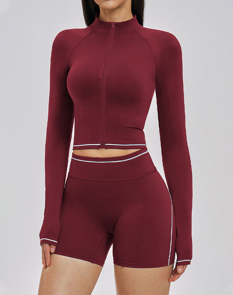 Zip Up Crop Jacket Cropped Long Sleeve Athletic Tops
