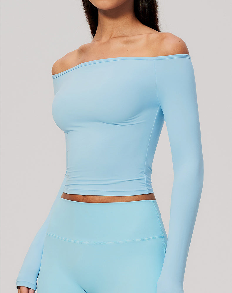 Off Shoulder Long Sleeve Sports T-Shirts