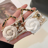 Metal Camellia Flower Mini Diamond Bag Shape Keychain