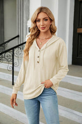 Button Hooded Sweatshirt Loose Long Sleeve Casual Tops