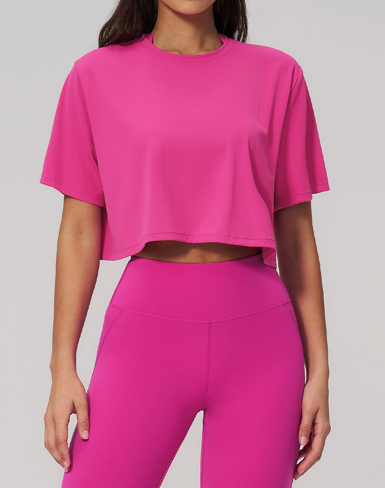 Short Sleeve Crop Tops Round Neck T-Shirts Loose Fit Blouse
