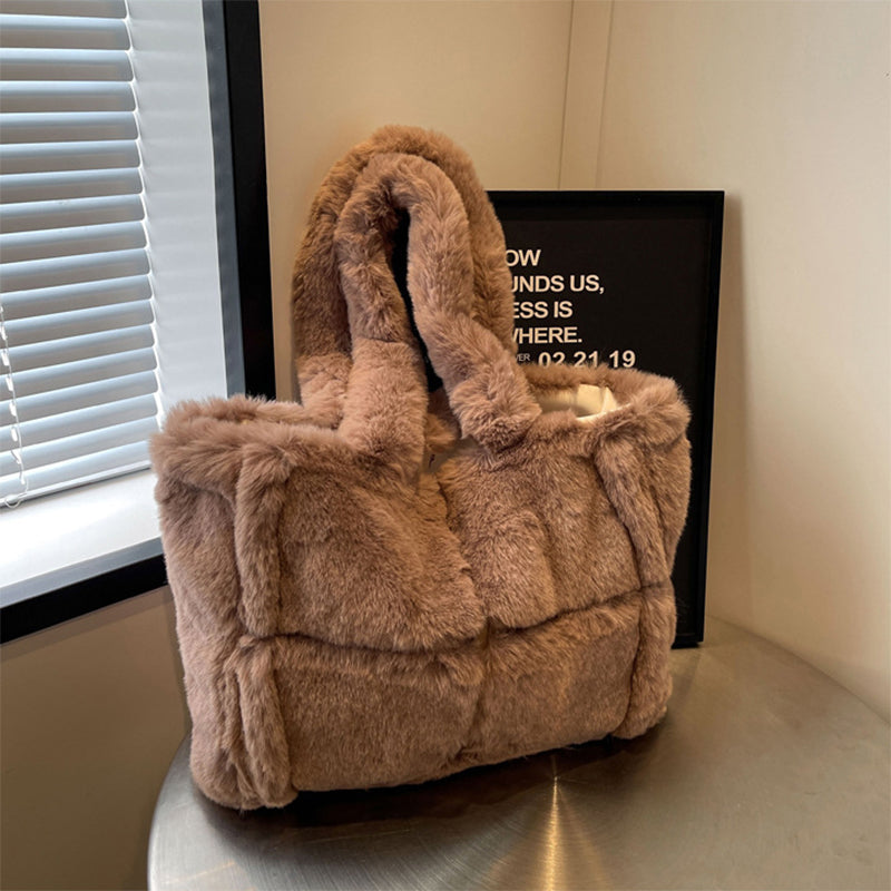Winter Soft Plush Shoulder Handbag Bag Large Fluffy Tote Bag