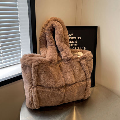 Winter Soft Plush Shoulder Handbag Bag Large Fluffy Tote Bag