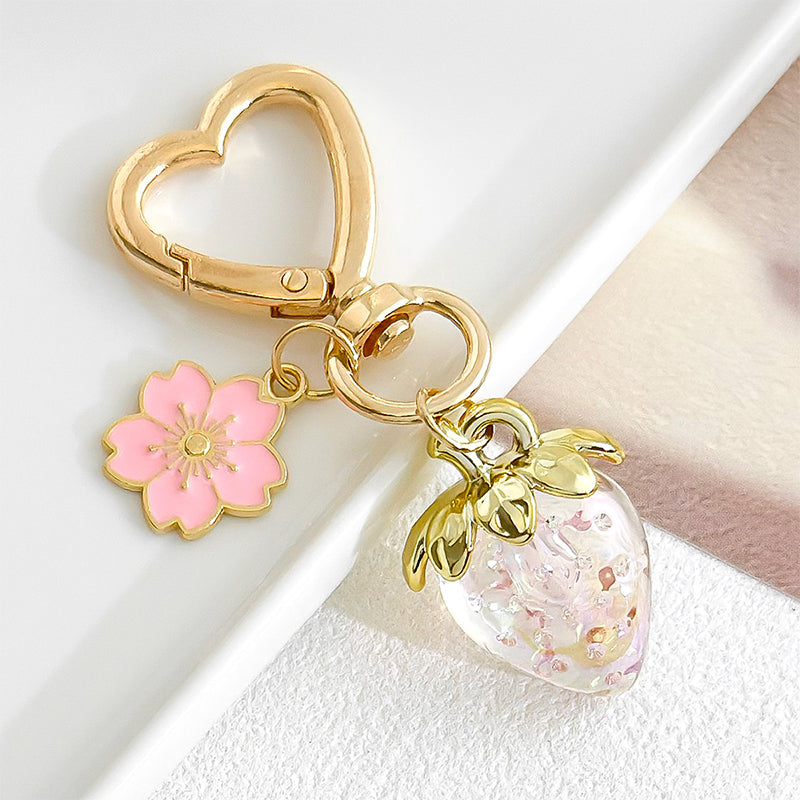 Strawberry Heart Bag Keychain Cherry Blossom Purse Charm