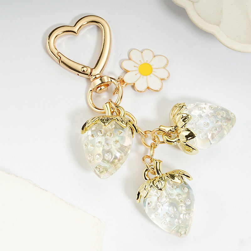 Cute Strawberry Keychain Bag Charm with Flower