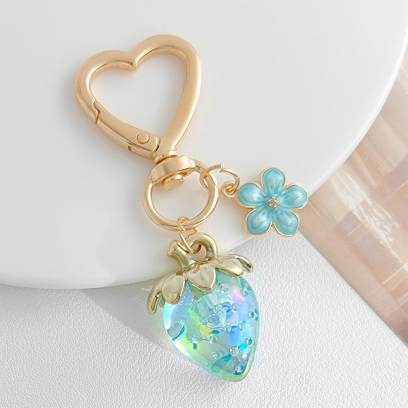 Strawberry Keychain Bag Charms Heart Flower Keychains Decor