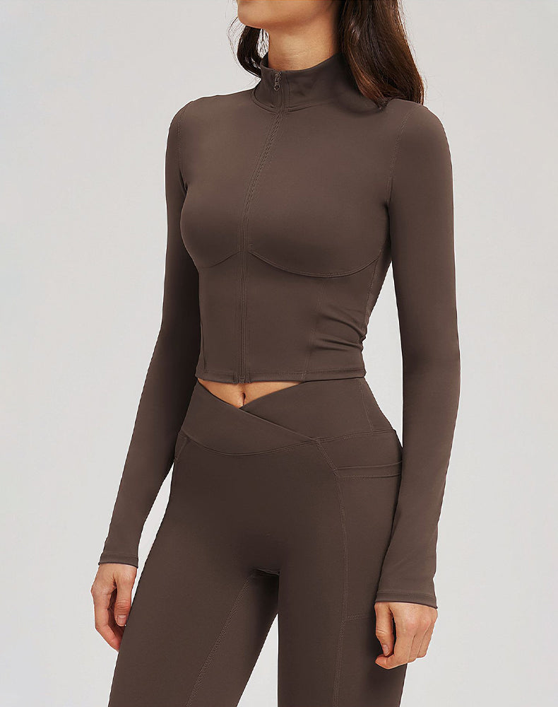 Full Zip Running Jackets Slim Fit Cropped Athletic Tops