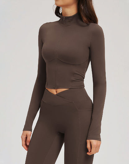 Full Zip Running Jackets Slim Fit Cropped Athletic Tops