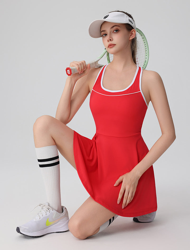 Racerback Tennis Dress with Short Contrast Colors Golf Dress