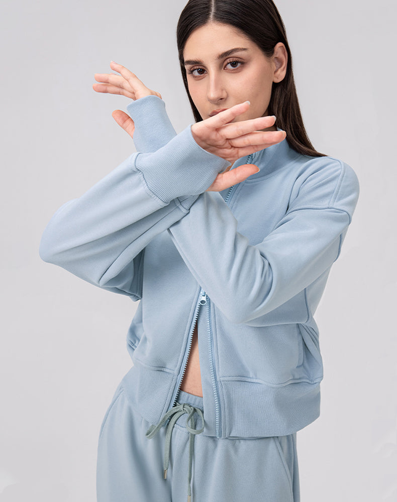 Sports Long Sleeve Hooded Loose Coat Casual Cropped Top
