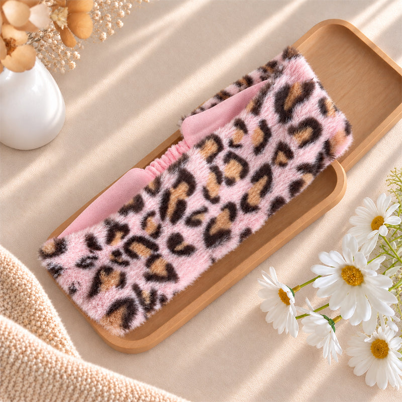 Leopards Print Faux Fur Elastic Warm Sports Headband
