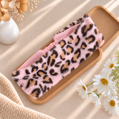Leopards Print Faux Fur Elastic Warm Sports Headband
