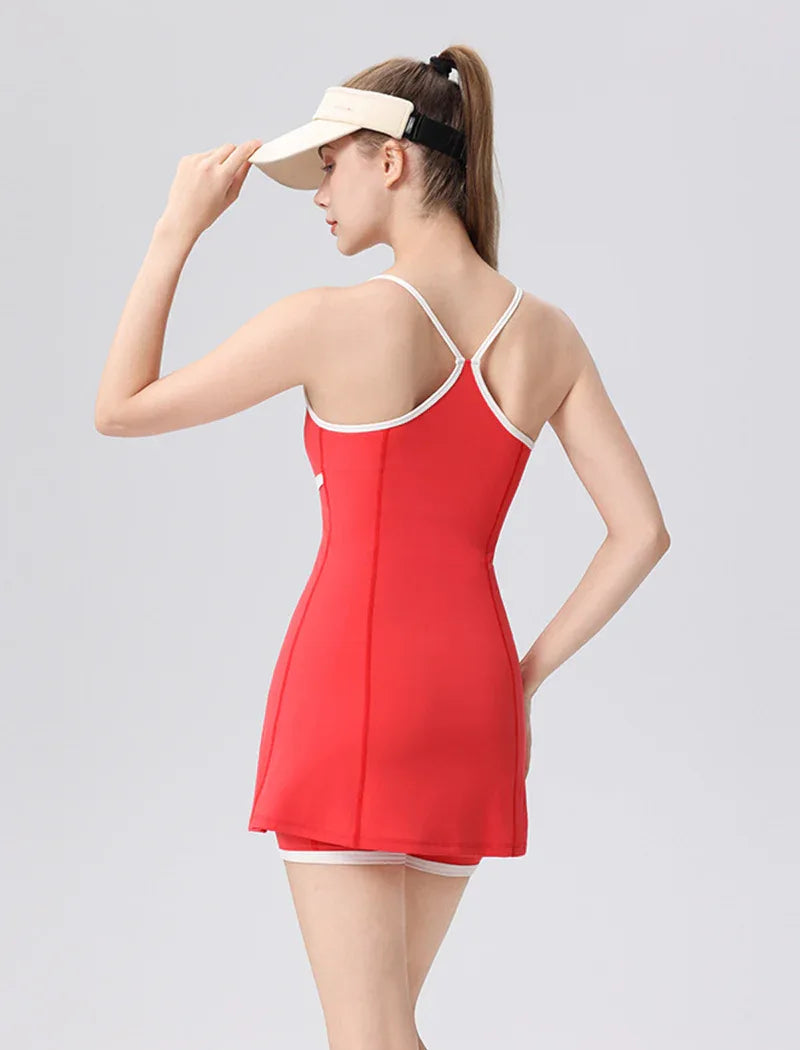 red workout dress Built-In Bra Tennis Mini Dress Red / M
