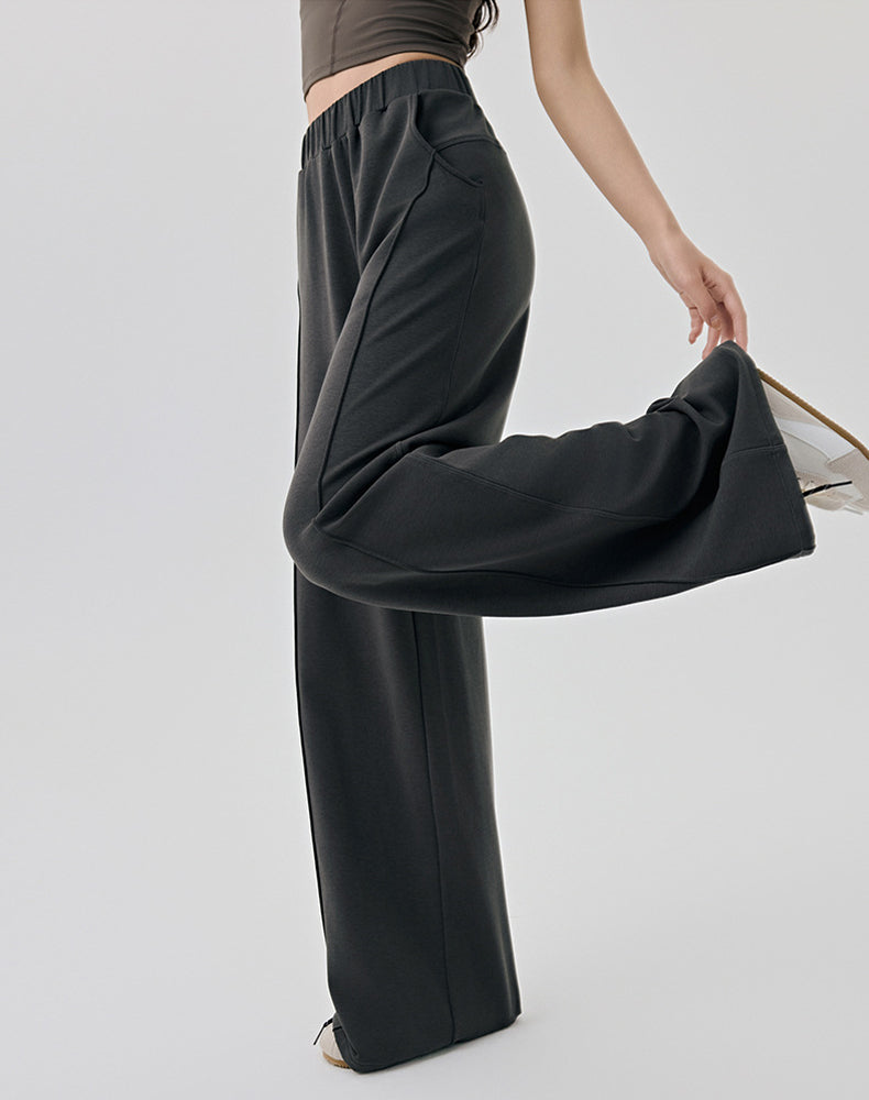 Casual Elastic Waist Wide Leg Sweatpants with Pockets