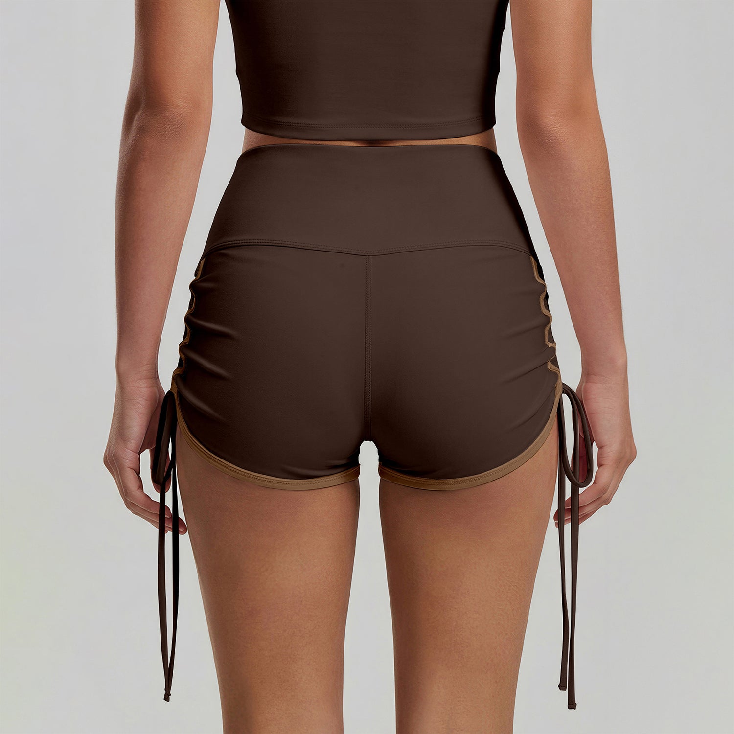 Adjustable Side Ties Yoga Shorts High Waisted Running Short
