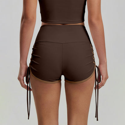 Adjustable Side Ties Yoga Shorts High Waisted Running Short