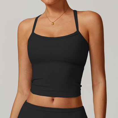 Square Neck Sports Tank Tops Criss Cross Back Longline Cami