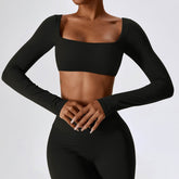 Square Neck Yoga Crop Tops Long Sleeve T-Shirt