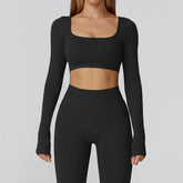 Long Sleeve Crop Top Yoga T-Shirt with Built in Bra