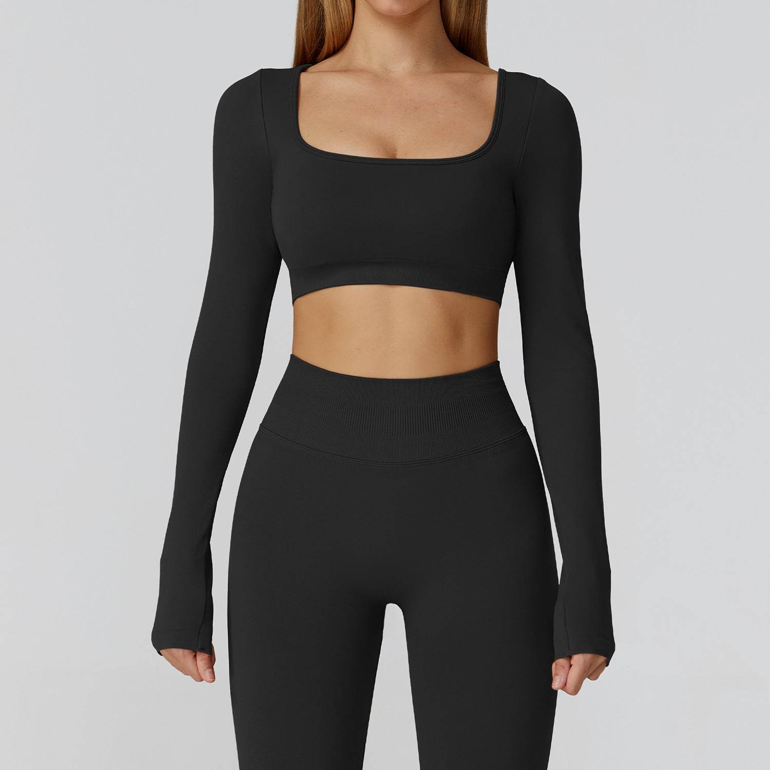 Long Sleeve Crop Top Yoga T-Shirt with Built in Bra