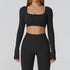 Long Sleeve Crop Top Yoga T-Shirt with Built in Bra