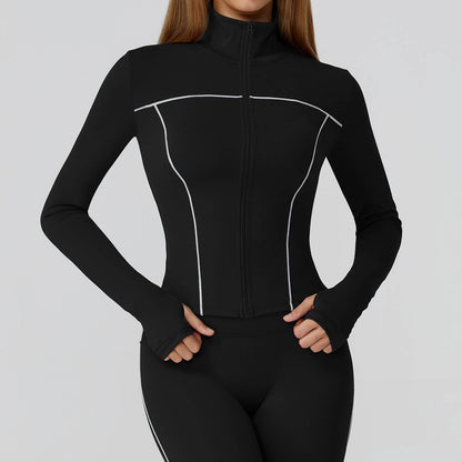Cropped Running Jacket Slim Fit Athletic Top with Thumb Hole