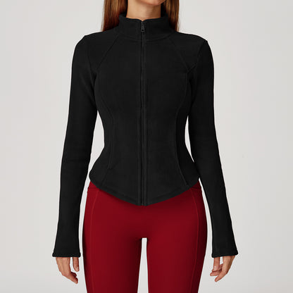 Full Zip Fleece Jacket Long Sleeve Coat with Pockets