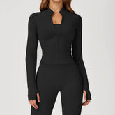 Zip Up Slim Athletic Jacket Yoga Crop Top with Thumb Hole