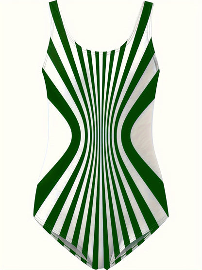 One-piece Retro Striped Color Block Backless Swimsuit