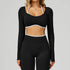 Backless Long Sleeve Workout Crop Top Gym Shirt with Halter