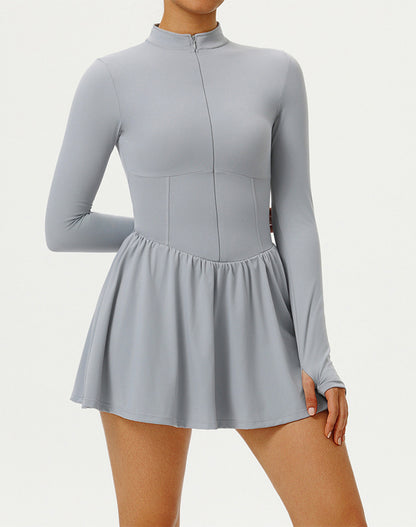Long Sleeve Zipper Tennis Dress with Built-in Short